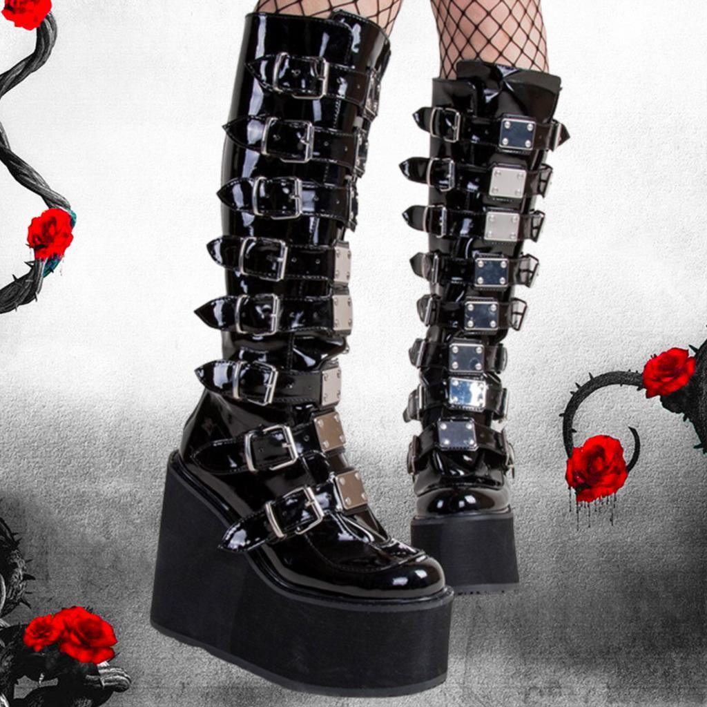 Make a Statement with Black Gothic Style Cool Punk Female Platform Wedges High Heels