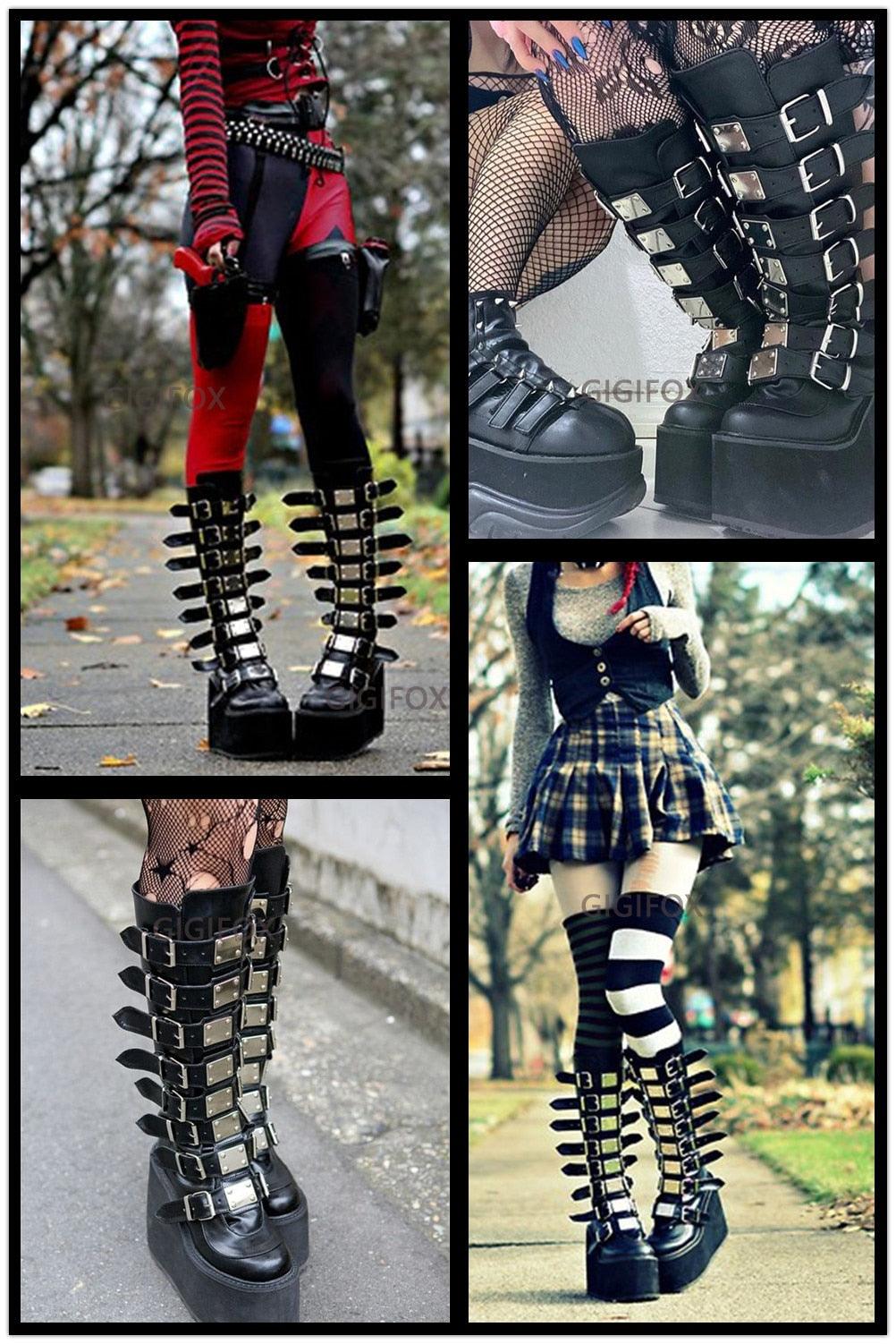 Make a Statement with Black Gothic Style Cool Punk Female Platform Wedges High Heels