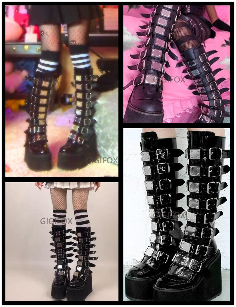 Make a Statement with Black Gothic Style Cool Punk Female Platform Wedges High Heels