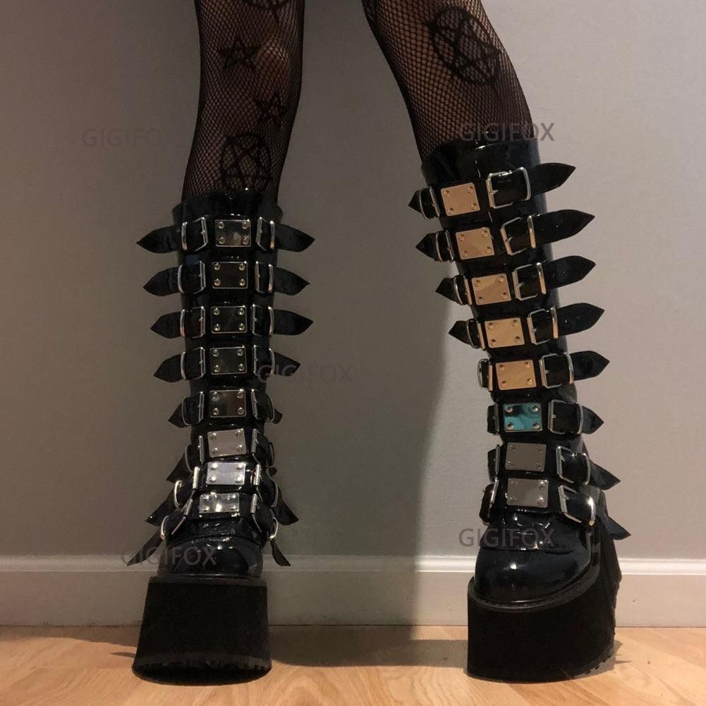 Make a Statement with Black Gothic Style Cool Punk Female Platform Wedges High Heels