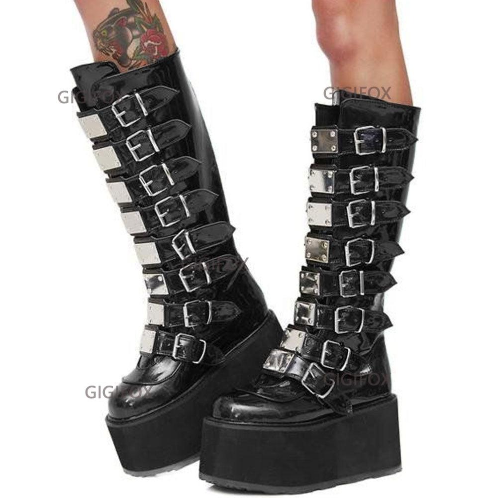 Make a Statement with Black Gothic Style Cool Punk Female Platform Wedges High Heels