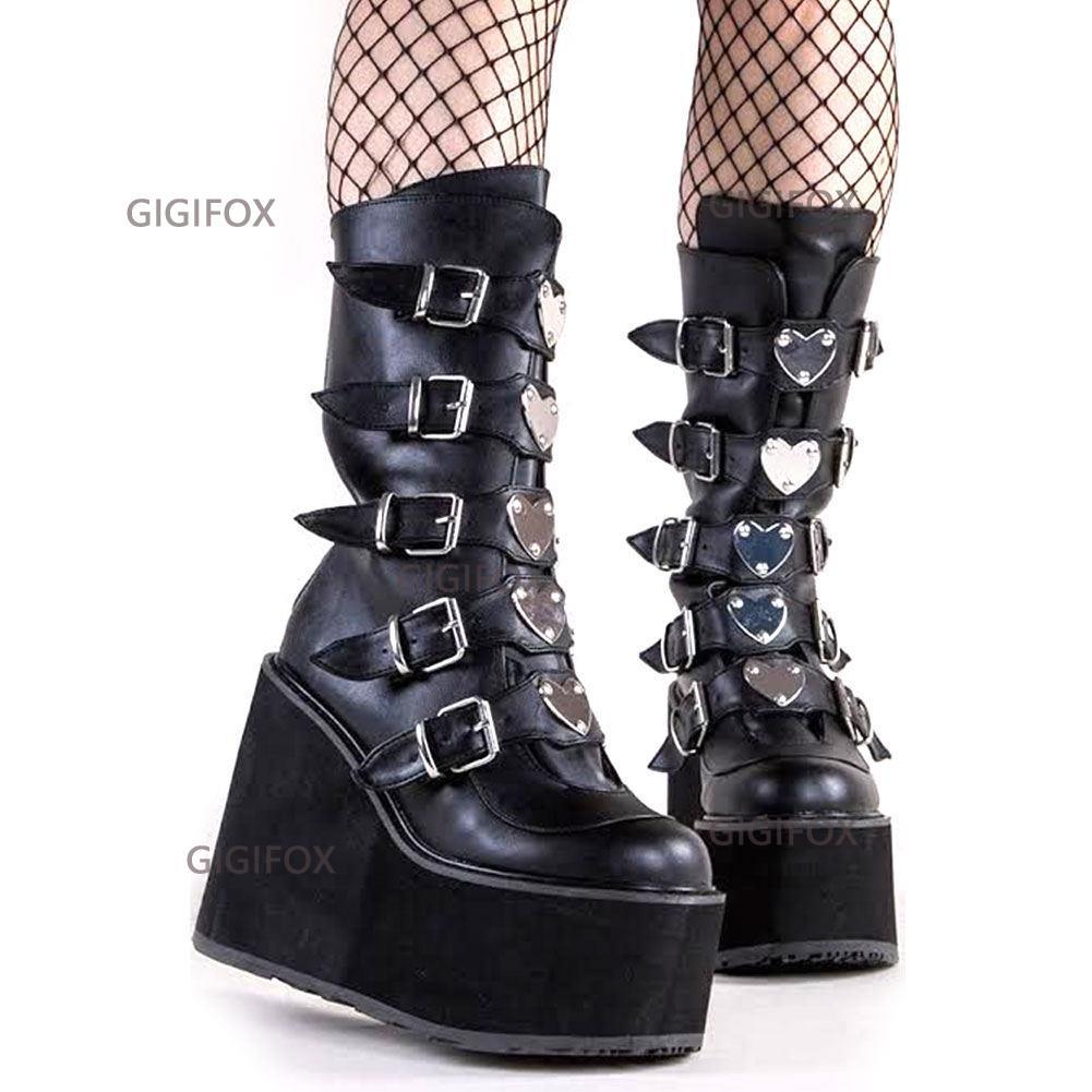 Make a Statement with Black Gothic Style Cool Punk Female Platform Wedges High Heels