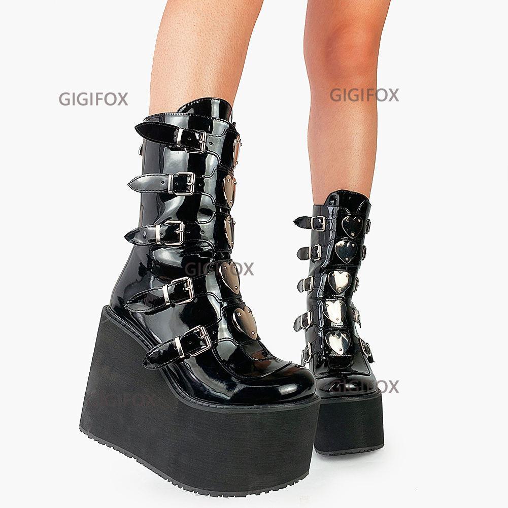 Make a Statement with Black Gothic Style Cool Punk Female Platform Wedges High Heels