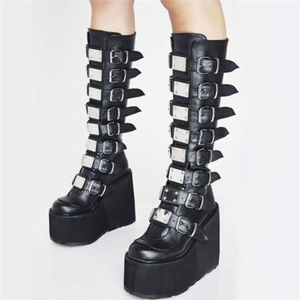 Make a Statement with Black Gothic Style Cool Punk Female Platform Wedges High Heels