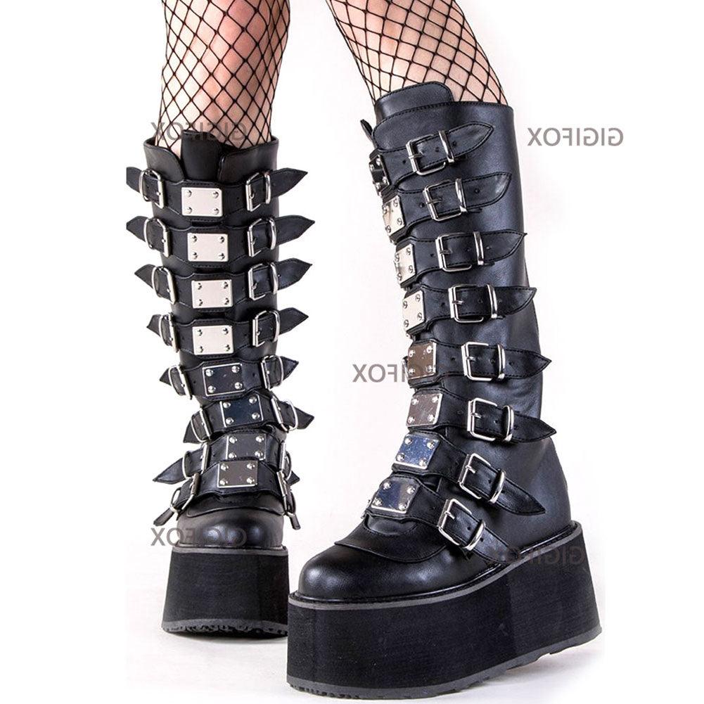 Make a Statement with Black Gothic Style Cool Punk Female Platform Wedges High Heels