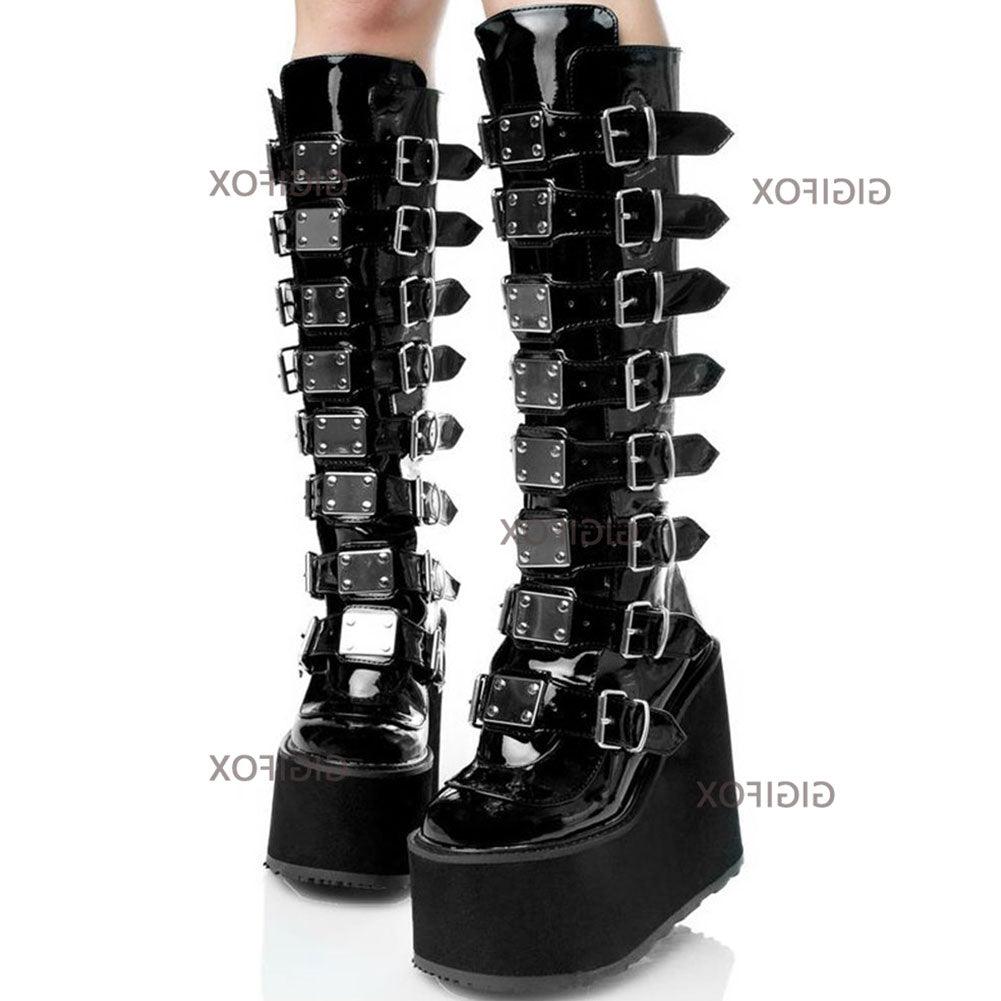 Make a Statement with Black Gothic Style Cool Punk Female Platform Wedges High Heels