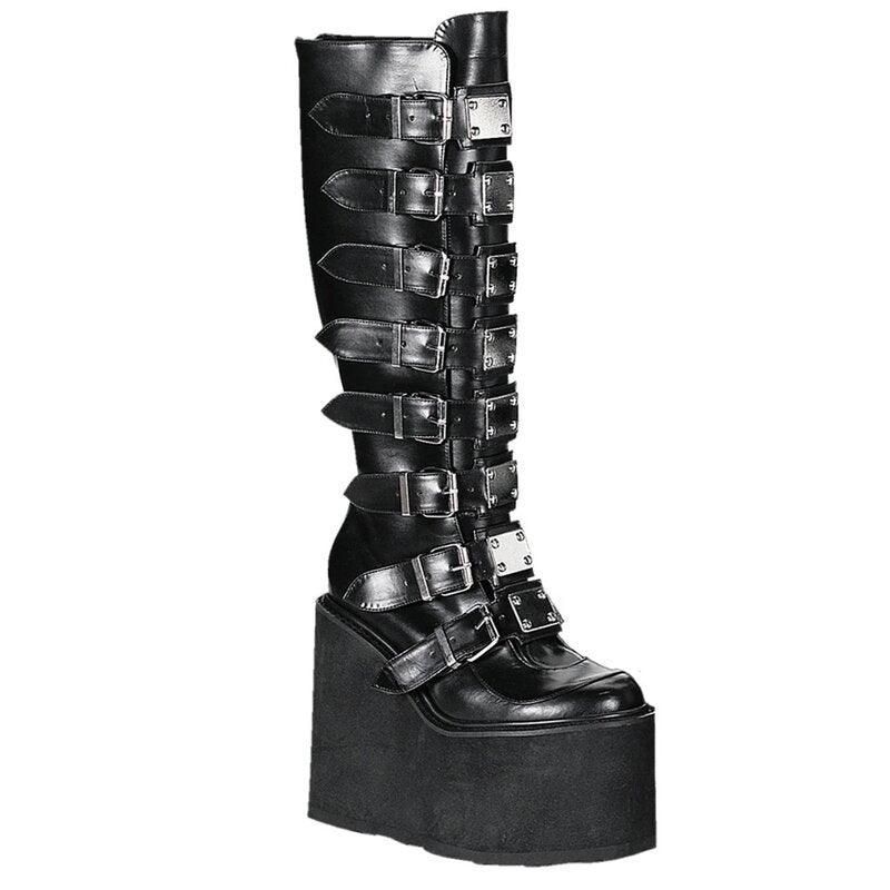 Make a Statement with Black Gothic Style Cool Punk Female Platform Wedges High Heels