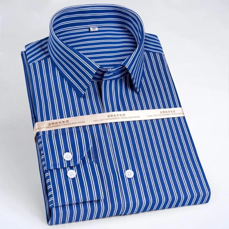 Men's Non-Iron Striped Pocket Less Standard Fit Long Sleeve Dress Shirt