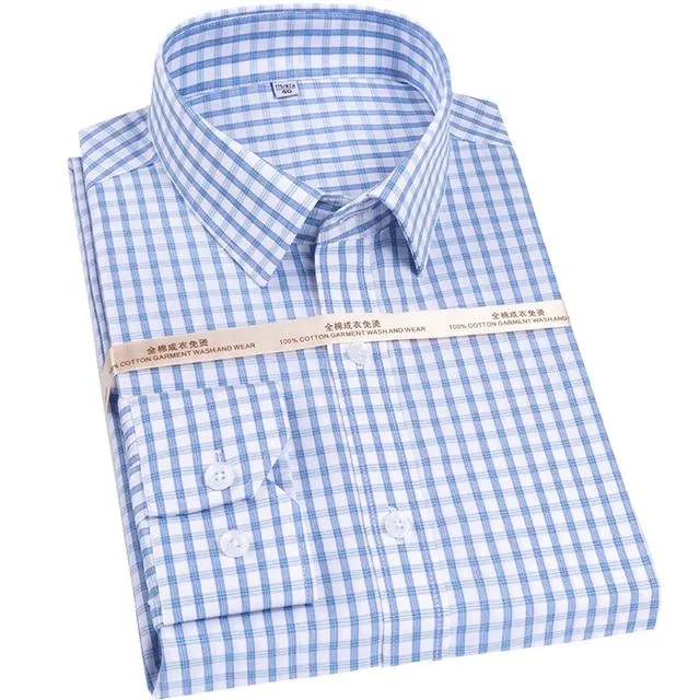 Men's Non-Iron Striped Pocket Less Standard Fit Long Sleeve Dress Shirt