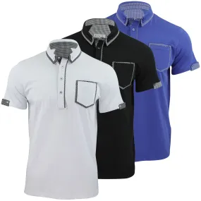 Mens Polo Shirt Xact Clothing Cotton Rich Gingham Collar & Trims Stretch Lycra