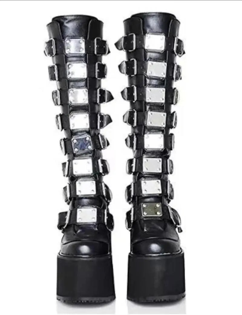 Metal Gothic Platform Punk Cosplay Wedges High Heel Boots