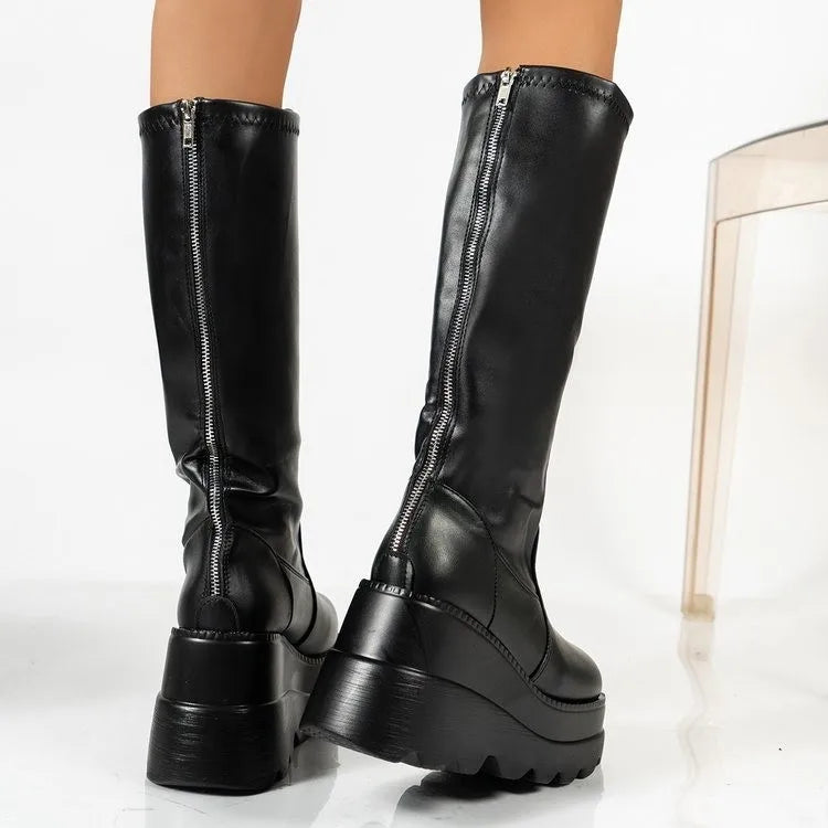 Metal Gothic Platform Punk Cosplay Wedges High Heel Boots