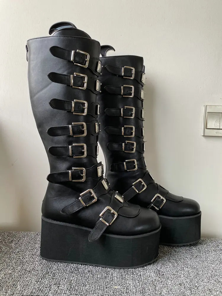 Metal Gothic Platform Punk Cosplay Wedges High Heel Boots