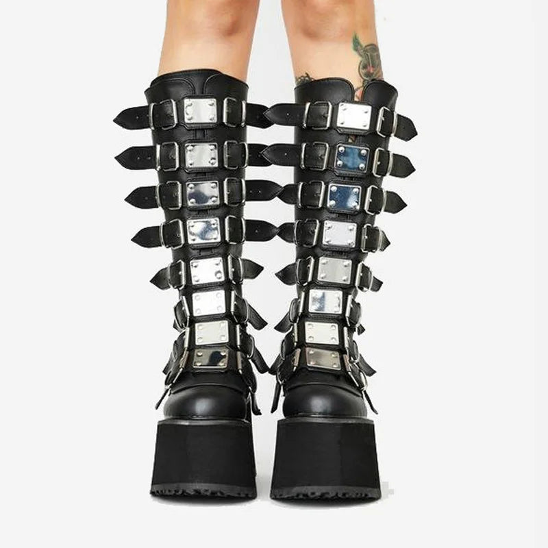 Metal Gothic Platform Punk Cosplay Wedges High Heel Boots