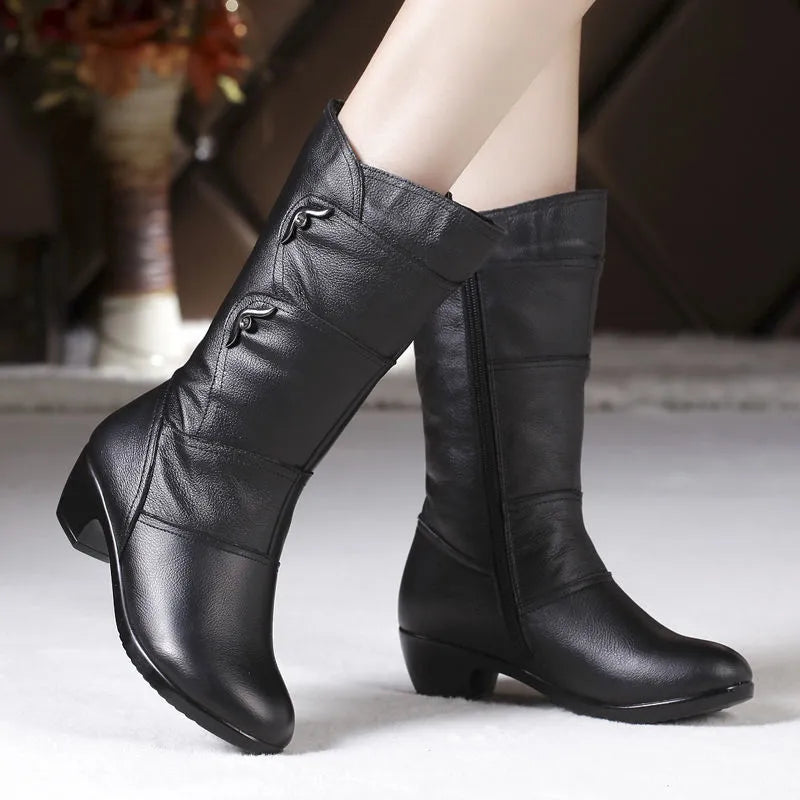 Middle Boots Winter Women's Korean Style Low Heel