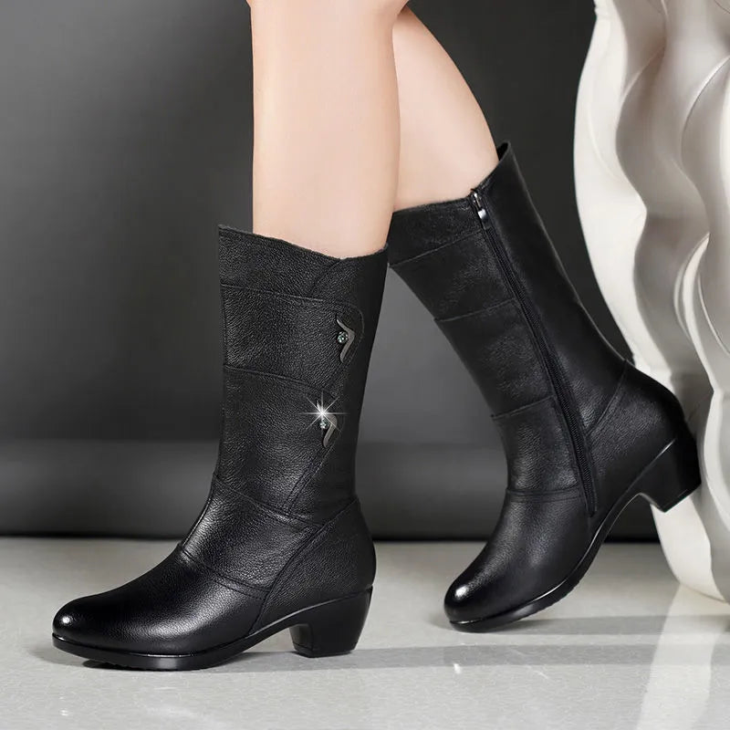 Middle Boots Winter Women's Korean Style Low Heel