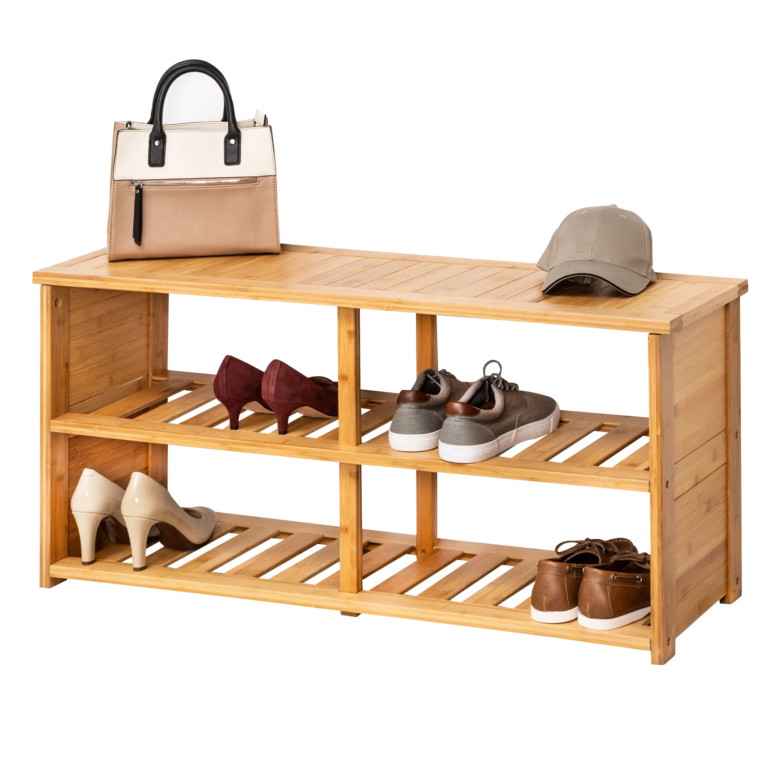 Natural Bamboo Shoe Storage Bench