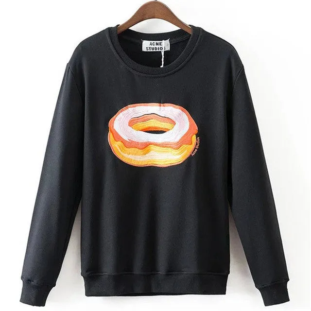 New Arrival Women Top Winter Hoodies Fruit Banana Donut Print Full Sleeve Fashion Style Casual Embroidery Sweatshirts 71947 GS