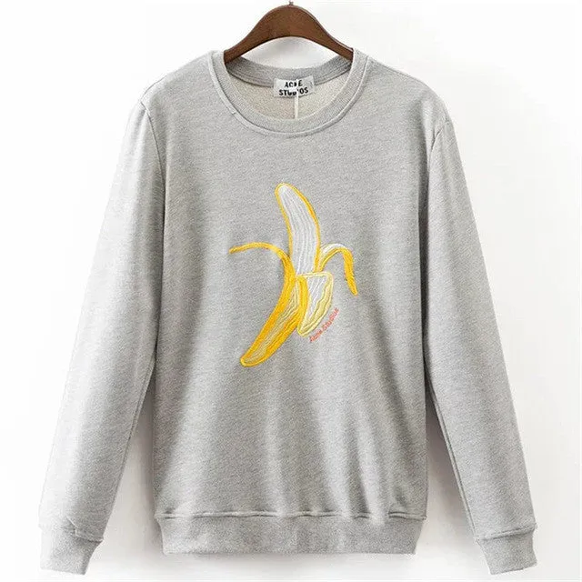 New Arrival Women Top Winter Hoodies Fruit Banana Donut Print Full Sleeve Fashion Style Casual Embroidery Sweatshirts 71947 GS