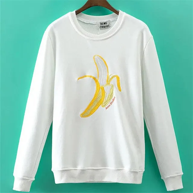 New Arrival Women Top Winter Hoodies Fruit Banana Donut Print Full Sleeve Fashion Style Casual Embroidery Sweatshirts 71947 GS