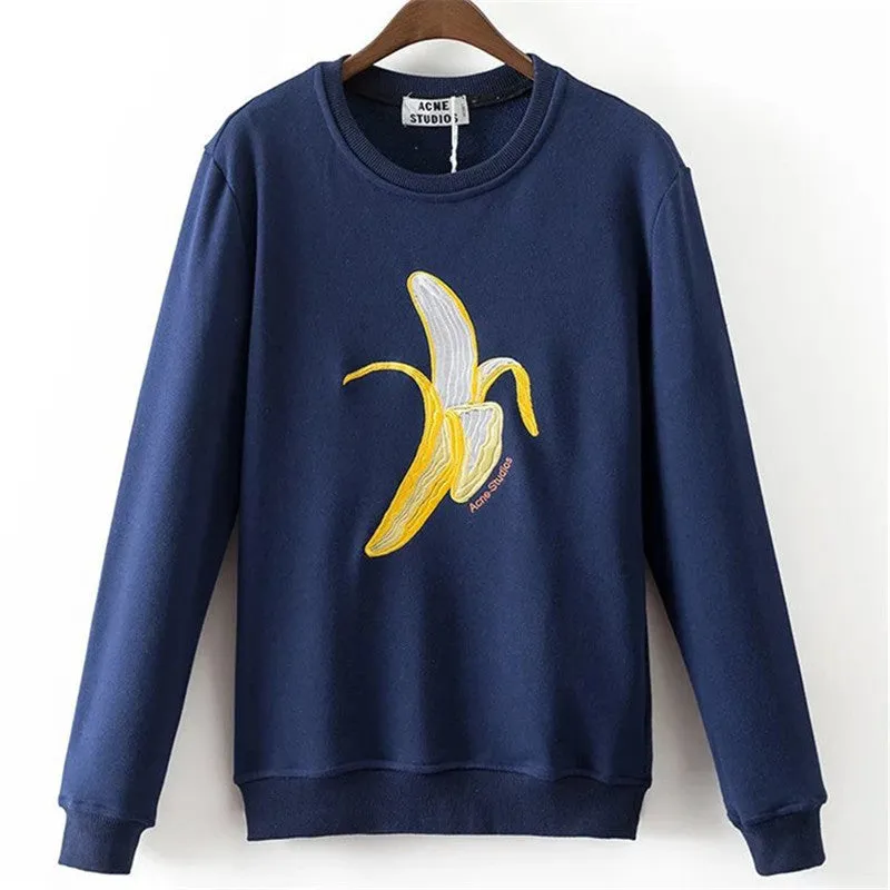 New Arrival Women Top Winter Hoodies Fruit Banana Donut Print Full Sleeve Fashion Style Casual Embroidery Sweatshirts 71947 GS