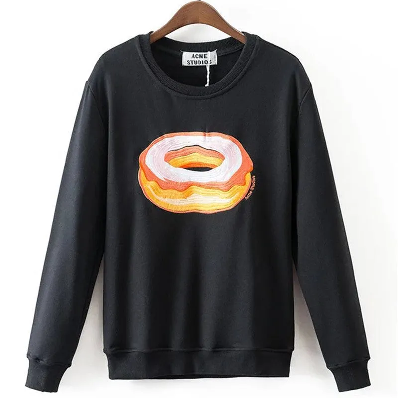 New Arrival Women Top Winter Hoodies Fruit Banana Donut Print Full Sleeve Fashion Style Casual Embroidery Sweatshirts 71947 GS