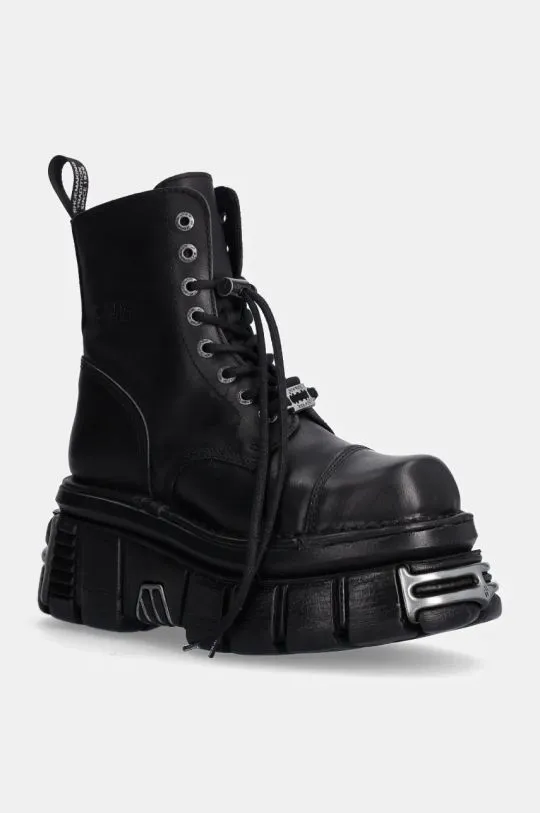 New Rock leather biker boots Nomada Negro + Tower Negro Acero E14 women's black color M-NEWMILI083-S37