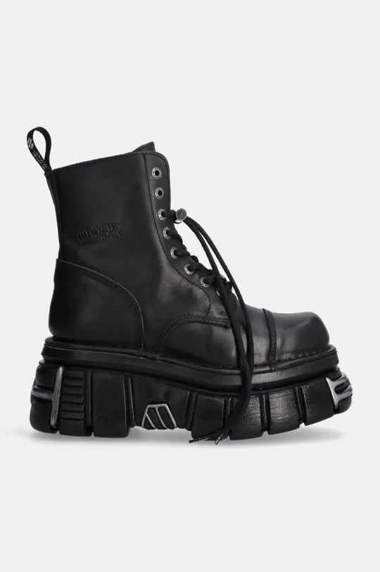 New Rock leather biker boots Nomada Negro + Tower Negro Acero E14 women's black color M-NEWMILI083-S37