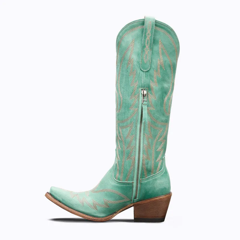 Nighthawk Taos Turquoise Leather Snip Toe Cowgirl Boots