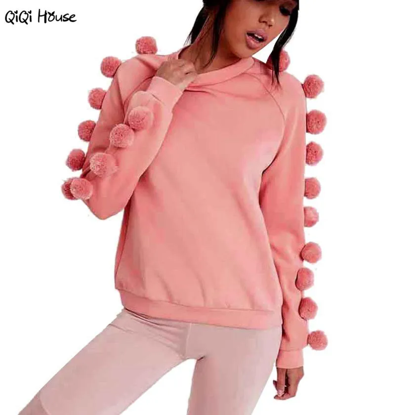 Pink Hoodie Cute Fur Ball Sweatshirt Women Loose Autumn Casual Long Sleeve Youth Women'S Tracksuits Sudaderas Mujer 2016#B11 SM6