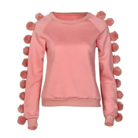 Pink Hoodie Cute Fur Ball Sweatshirt Women Loose Autumn Casual Long Sleeve Youth Women'S Tracksuits Sudaderas Mujer 2016#B11 SM6