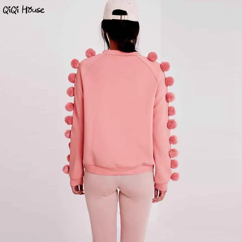 Pink Hoodie Cute Fur Ball Sweatshirt Women Loose Autumn Casual Long Sleeve Youth Women'S Tracksuits Sudaderas Mujer 2016#B11 SM6