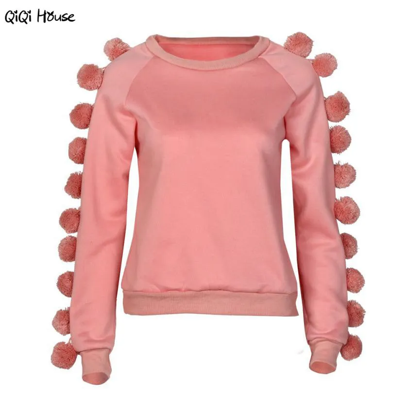 Pink Hoodie Cute Fur Ball Sweatshirt Women Loose Autumn Casual Long Sleeve Youth Women'S Tracksuits Sudaderas Mujer 2016#B11 SM6