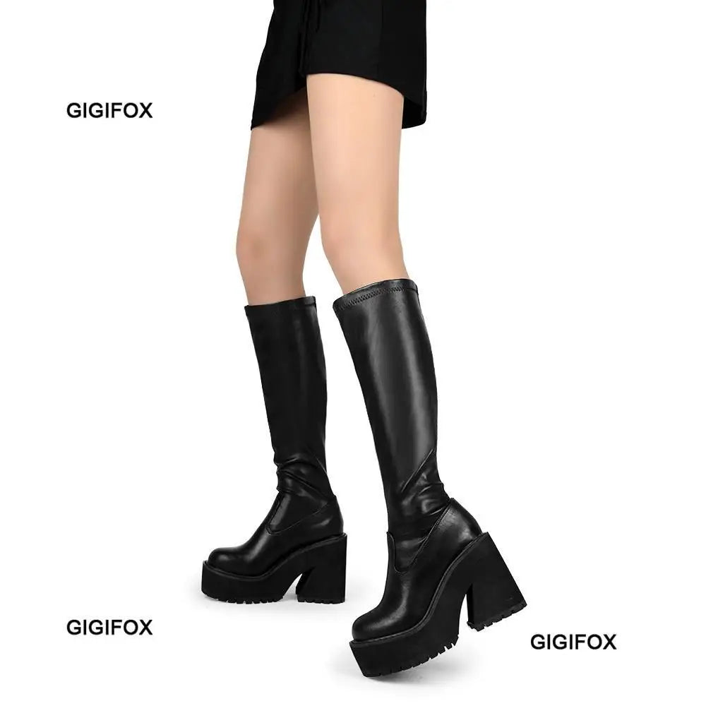 Platform High Heeled Boots Gothic Style