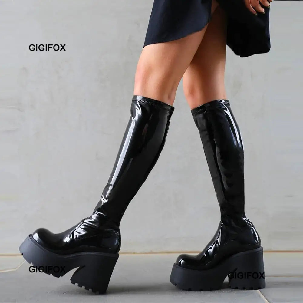 Platform High Heeled Boots Gothic Style