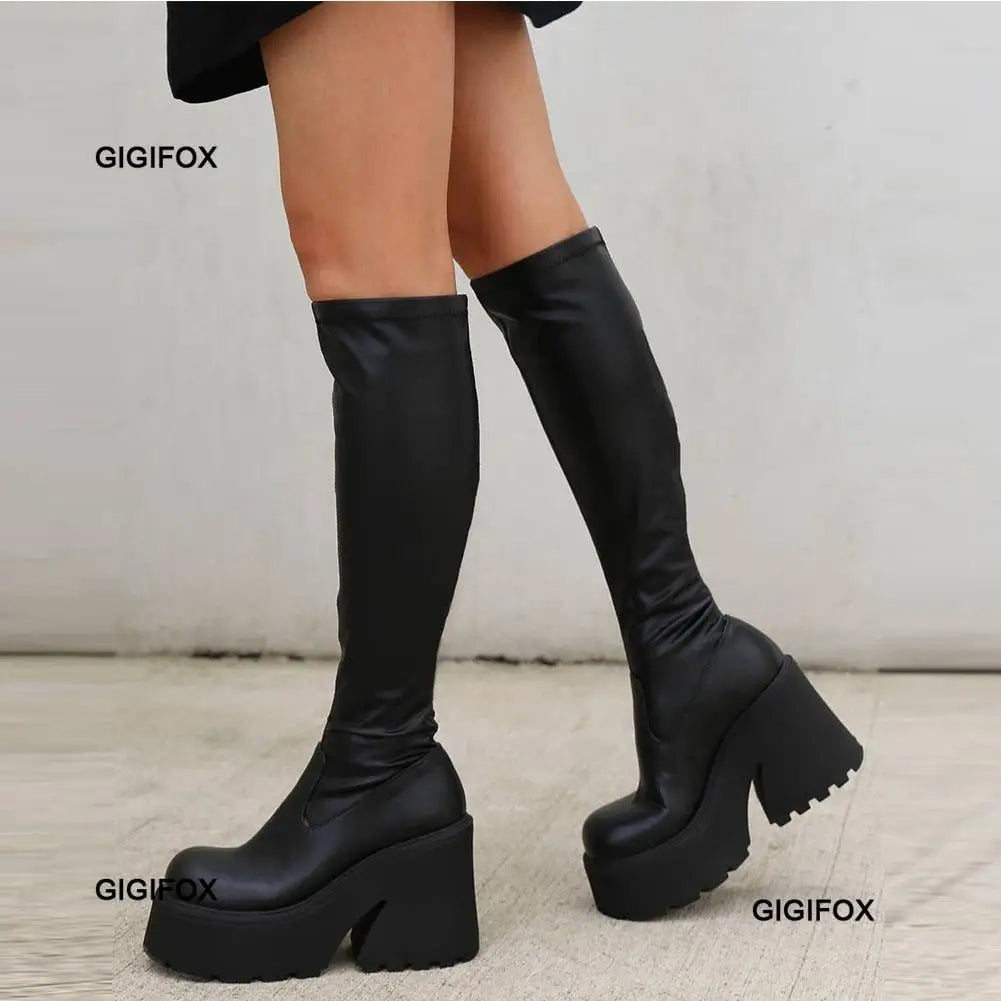 Platform High Heeled Boots Gothic Style