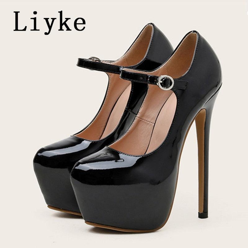 Platform Pumps Round Toe Buckle Strap