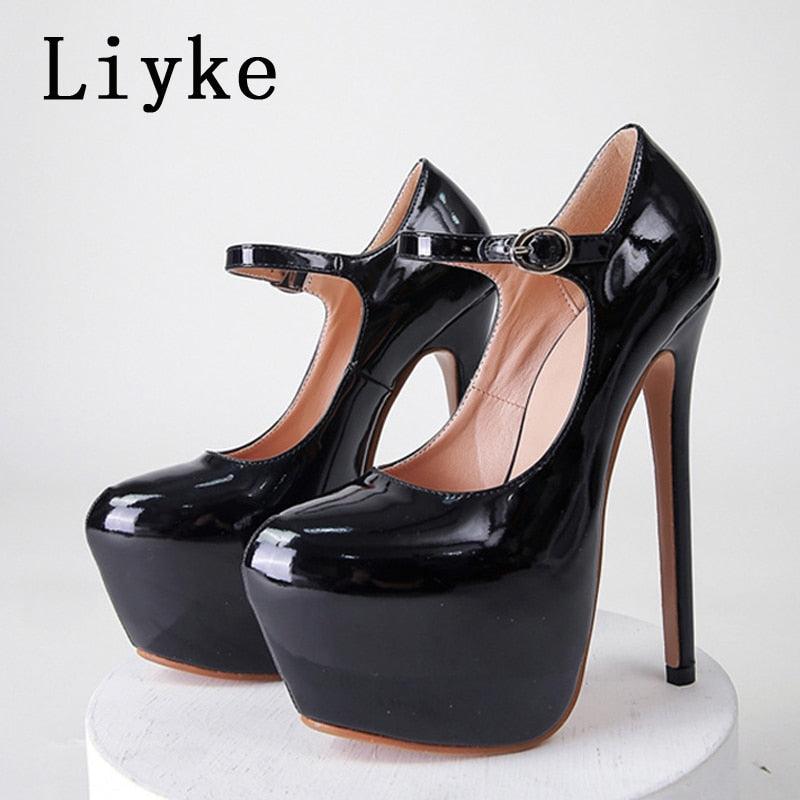 Platform Pumps Round Toe Buckle Strap