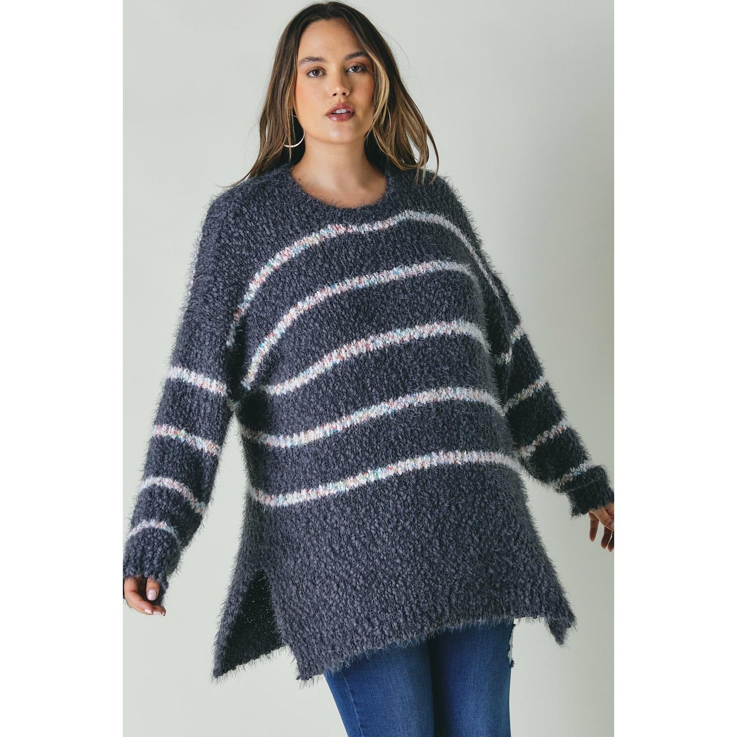 Plus size charcoal grey stripe sweater