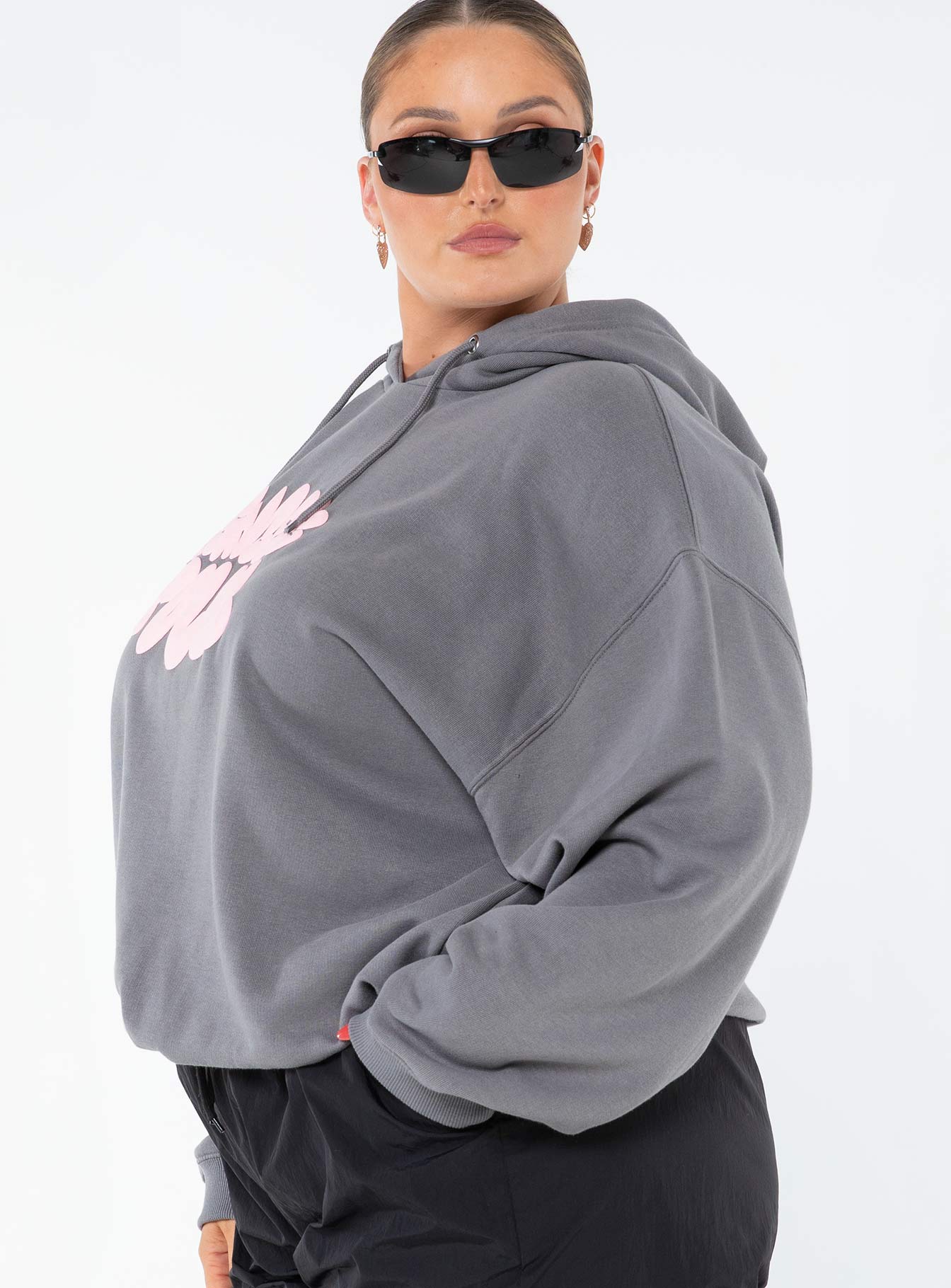 Princess Polly Hooded Sweatshirt Bubble Text Charcoal / Light Pink Curve