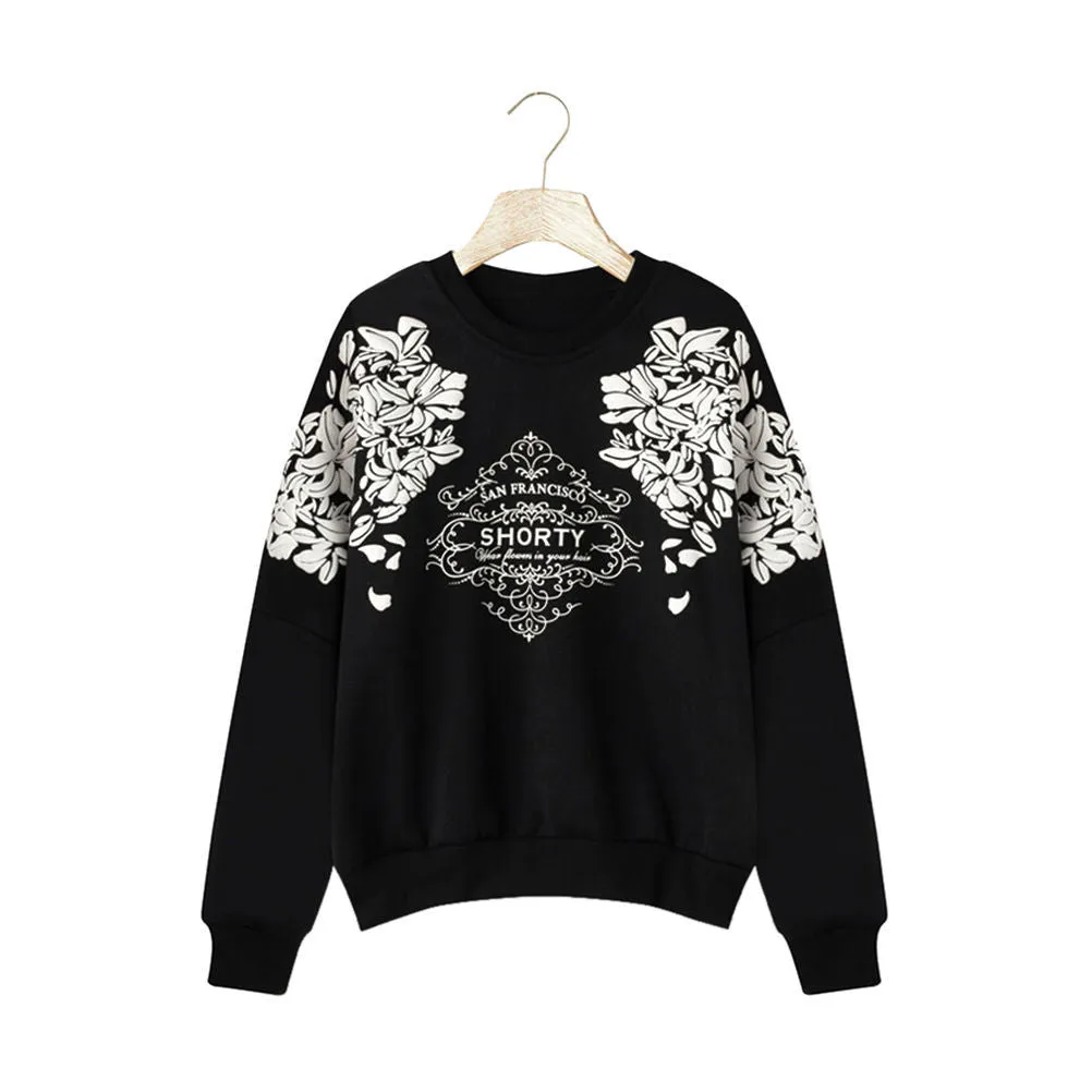 Print Graphic Floral Women Hoodies Long Sleeve Loose Hoody Warm Women Casual Clothes J495 Sweatshirt Mujer Harajuku Hoodies SM6