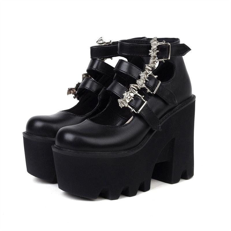 Punk Buckle Platform Block High Heels Pumps