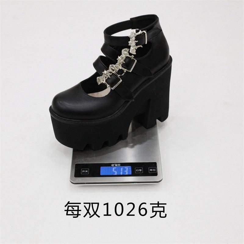 Punk Buckle Platform Block High Heels Pumps