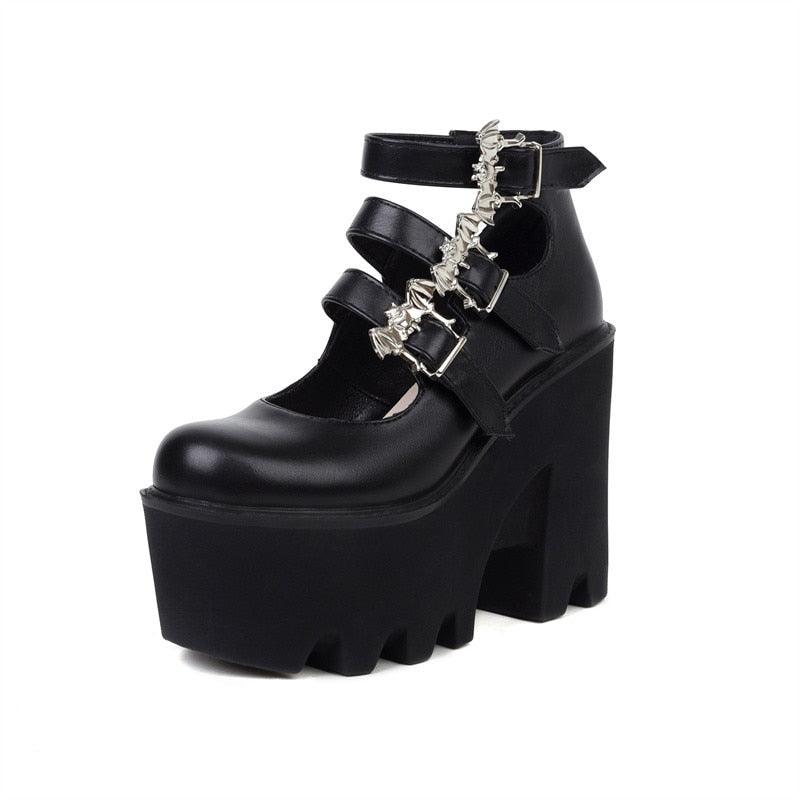 Punk Buckle Platform Block High Heels Pumps