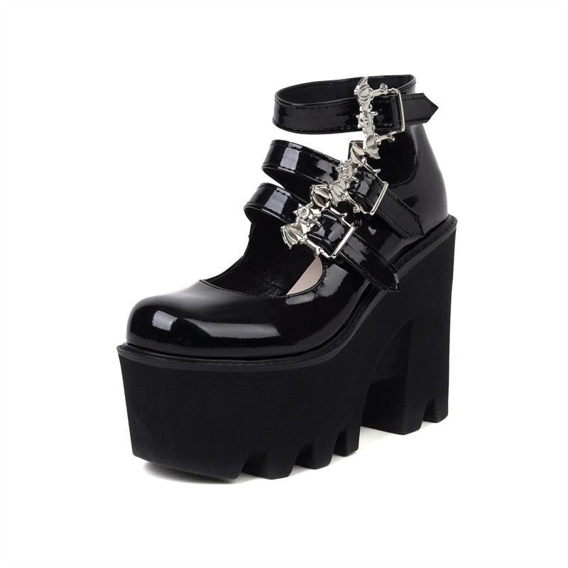 Punk Buckle Platform Block High Heels Pumps