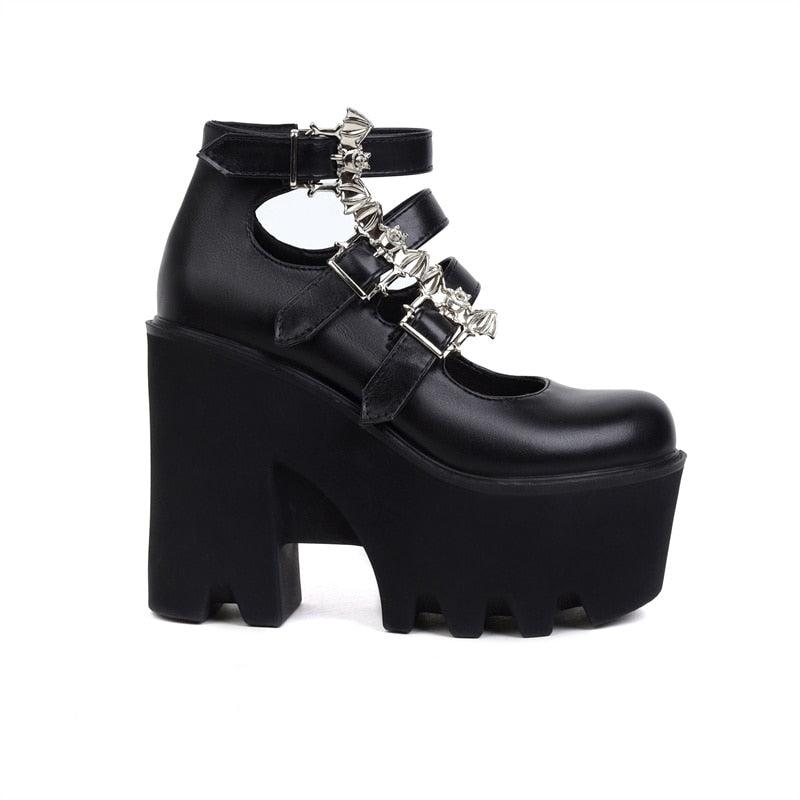 Punk Buckle Platform Block High Heels Pumps