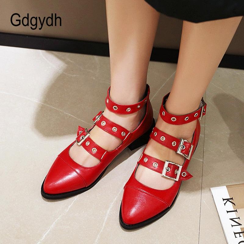 Punk Style Leather Gothic Shoes Square Heel Pumps