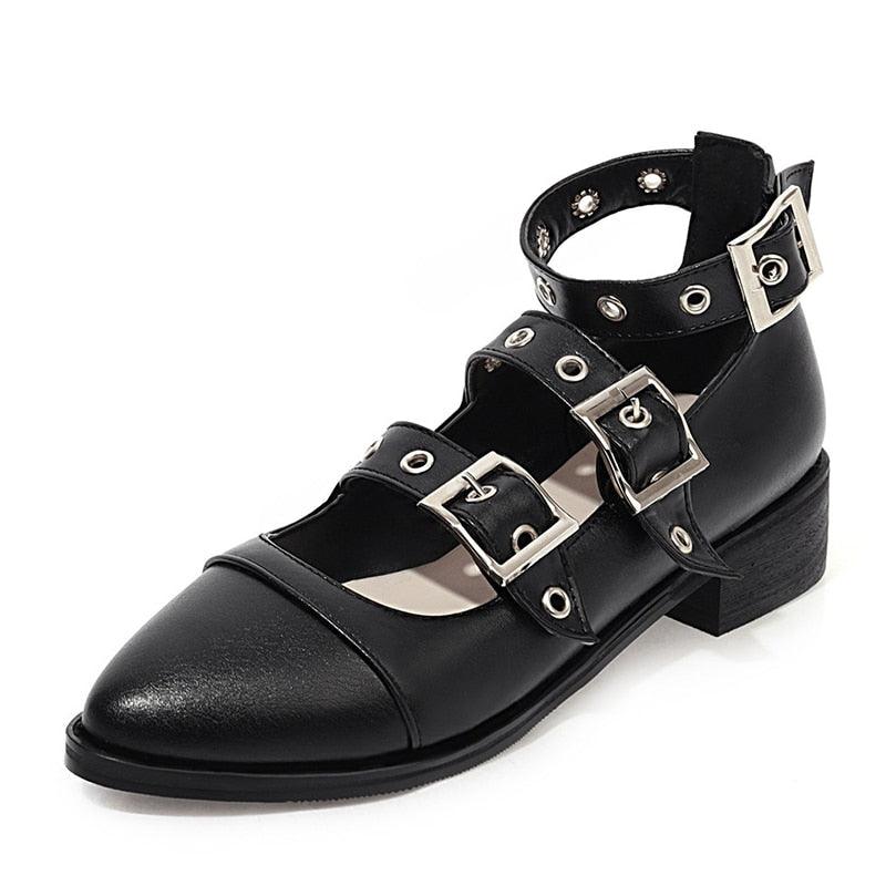 Punk Style Leather Gothic Shoes Square Heel Pumps