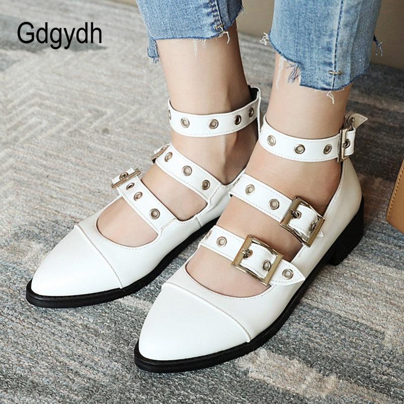 Punk Style Leather Gothic Shoes Square Heel Pumps