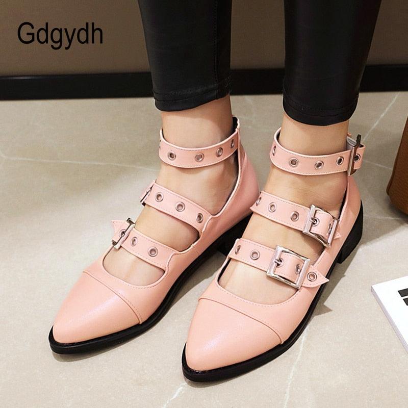 Punk Style Leather Gothic Shoes Square Heel Pumps